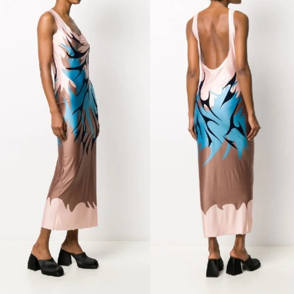 Maisie Wilen Tribal Printed Maxi Dress in Pink Blue XL